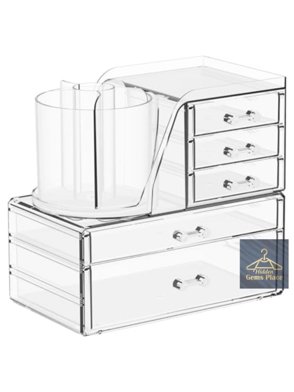 Clear Acrylic Makeup Organizer Set with Rotating Brush Holder Vanity Storage